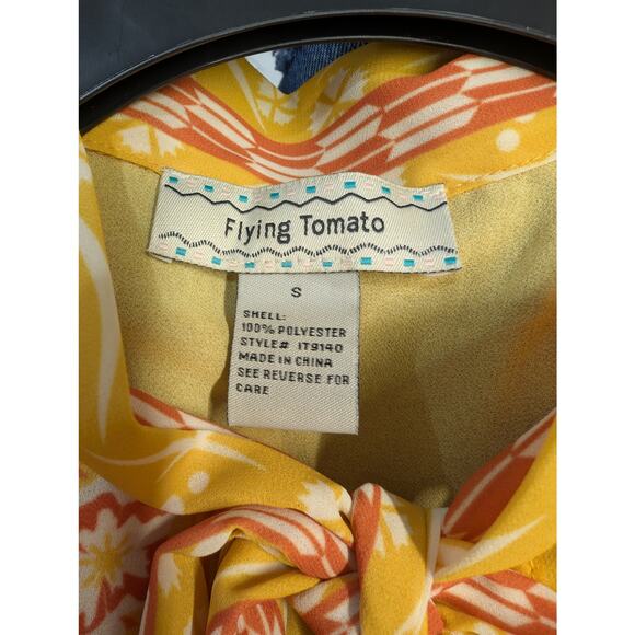 Flying Tomato Mustard Floral Print Tie Neck Blouse Size S - Picture 7 of 8